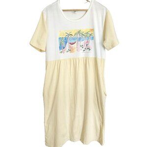 Vtg 90s Tee Shirt Dress Lounge Beachy Pockets Cotton Stretchy Short Sleeves USA